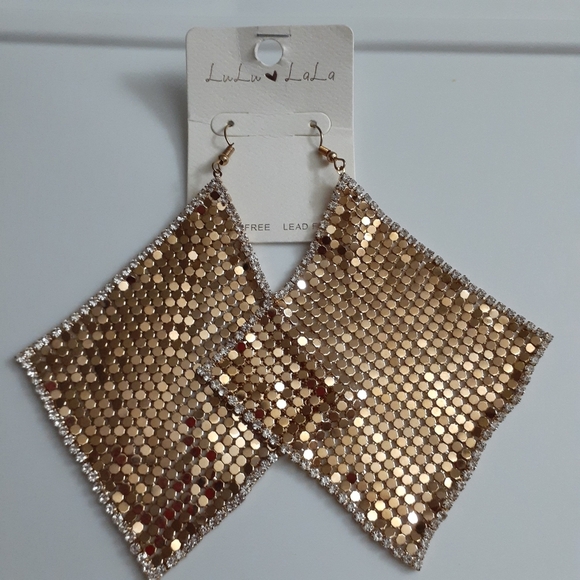 Golden Metallic Bling Earrings - Picture 8 of 10